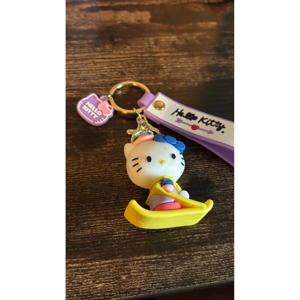 Hello Kitty Skiing 3D Keychain Purple Wristlet Strap Winter Sanrio Accessory